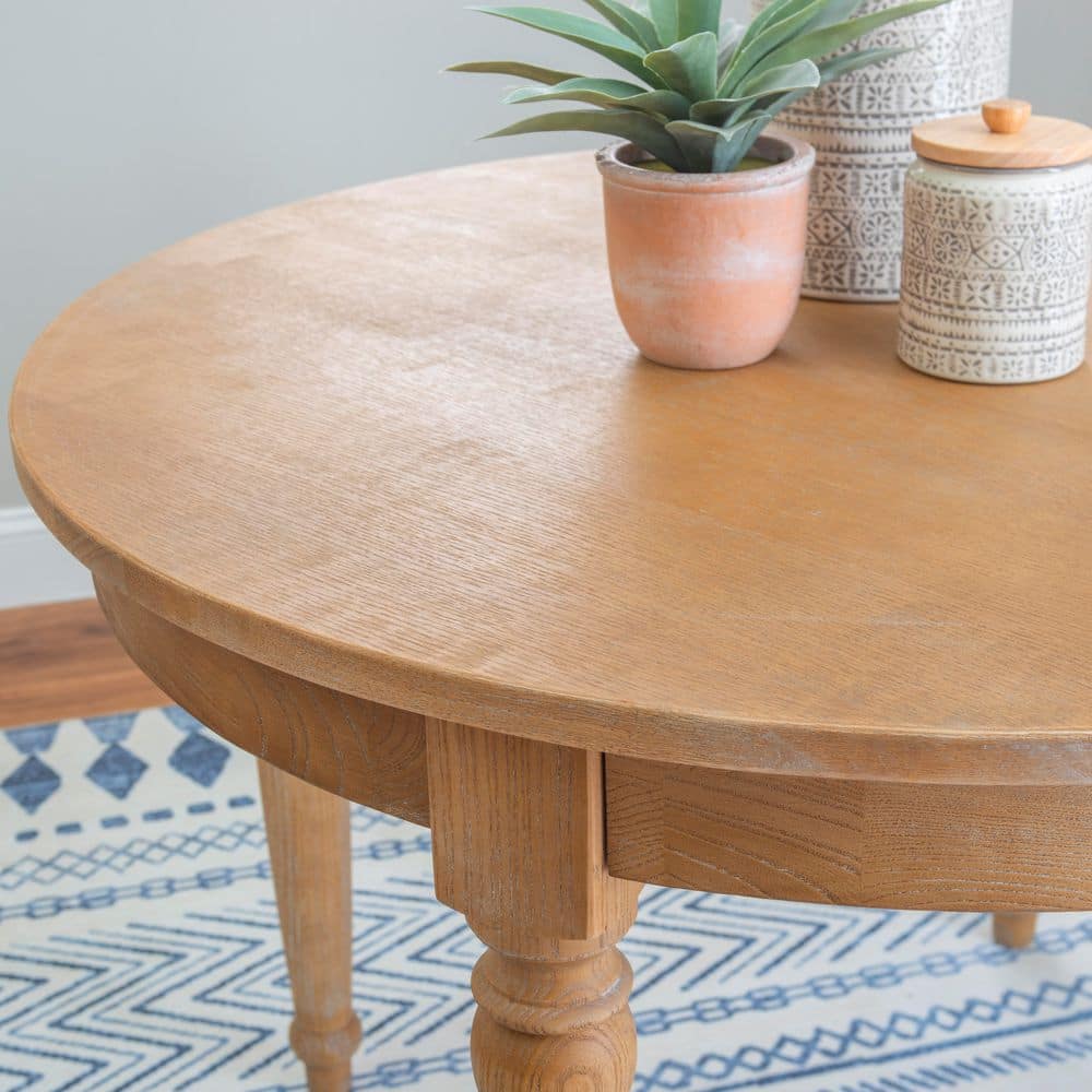 Light Brown Round Wood Transitional Dining Table