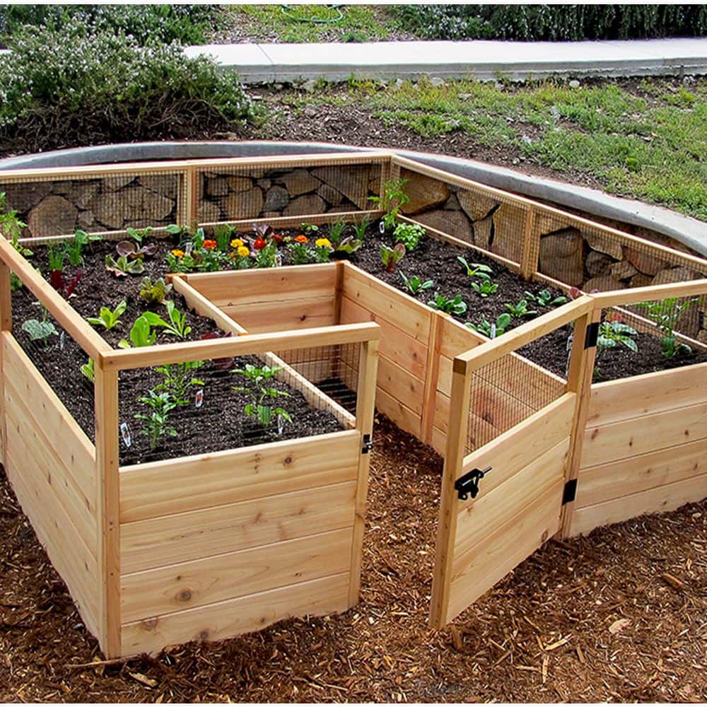 8 ft. x 8 ft. Cedar Raised Garden Bed with Mesh Fencing