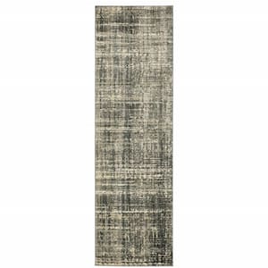 Charcoal Grey Beige and Tan Abstract 2 ft. x 8 ft. Power Loom Stain Resistant Runner Rug