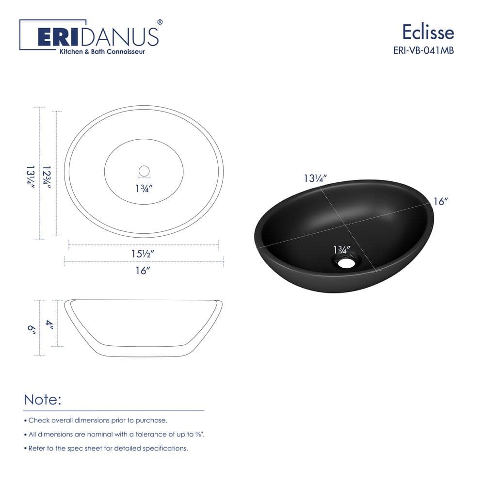 Matte Black Ceramic Oval Vessel Bathroom Sink