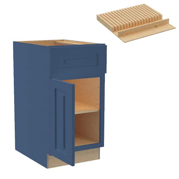 Home Decorators Collection Grayson 18 in. W x 24 in. D x 34.5 in. H Assembled Plywood Base Kitchen Cabinet in Mythic Blue with Knife Block LH