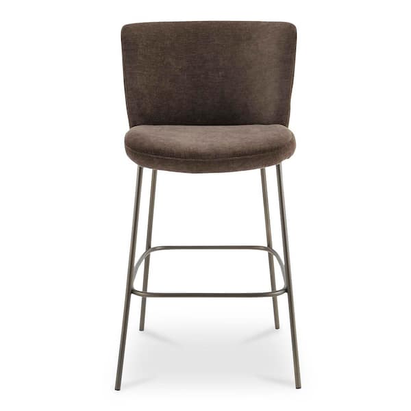 Amaris 41 in. Dark Brown Faux Mohair Upholstered Iron Bar Stool with Curved Back and Slim Frame