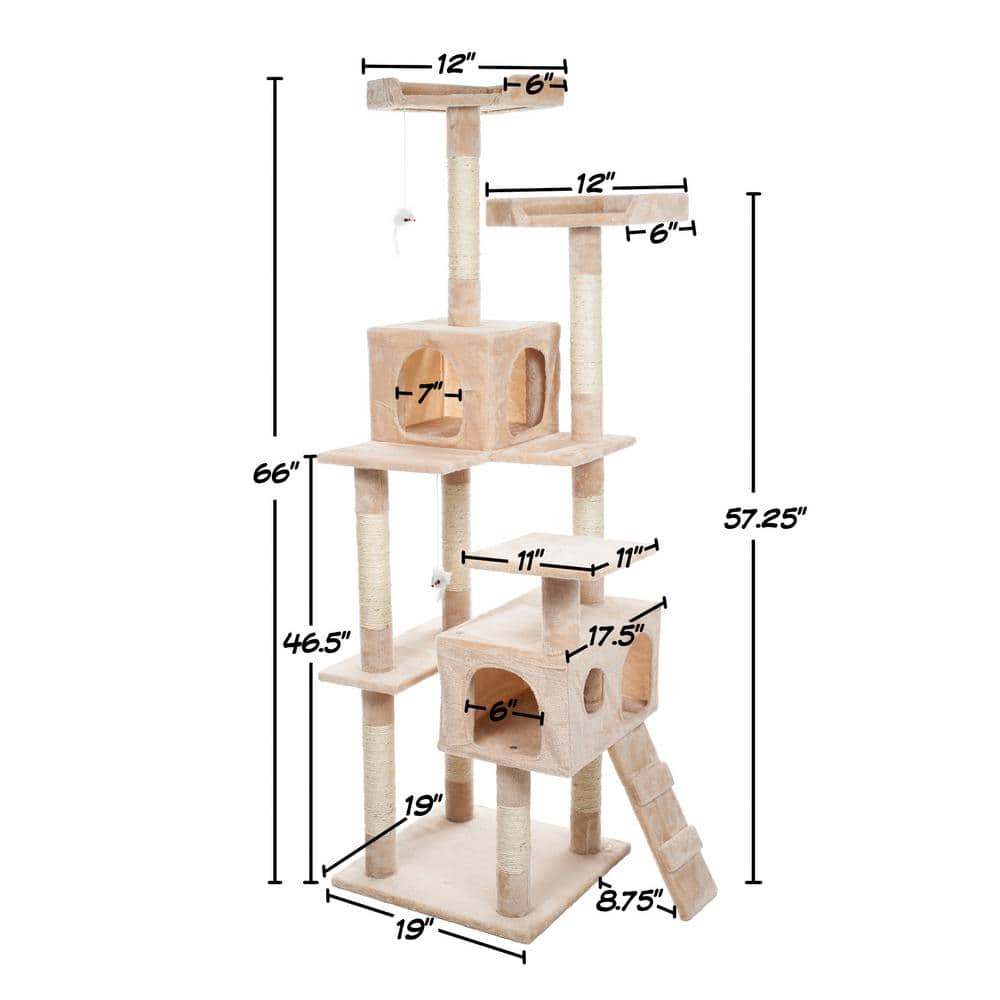Beige 5.5-Foot 8-Tier Sisal Cat Tower with Condos and Ladder