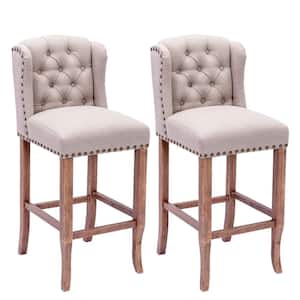 44.90 in. H Cream Nailhead Trim Tufted Upholstered Counter Height Bar Stools Bar Chairs (Set of 2)