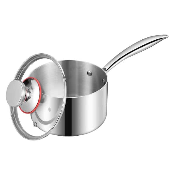 1 qt. Tri-Ply 18/10 Stainless Steel Nonstick Sauce Pan in Silver with Lid, Induction Compatible, Dishwasher Safe