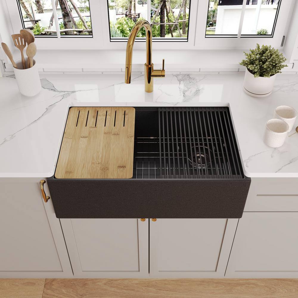 30-Inch Dark Brown Stainless Steel Farmhouse Drop-In Sink