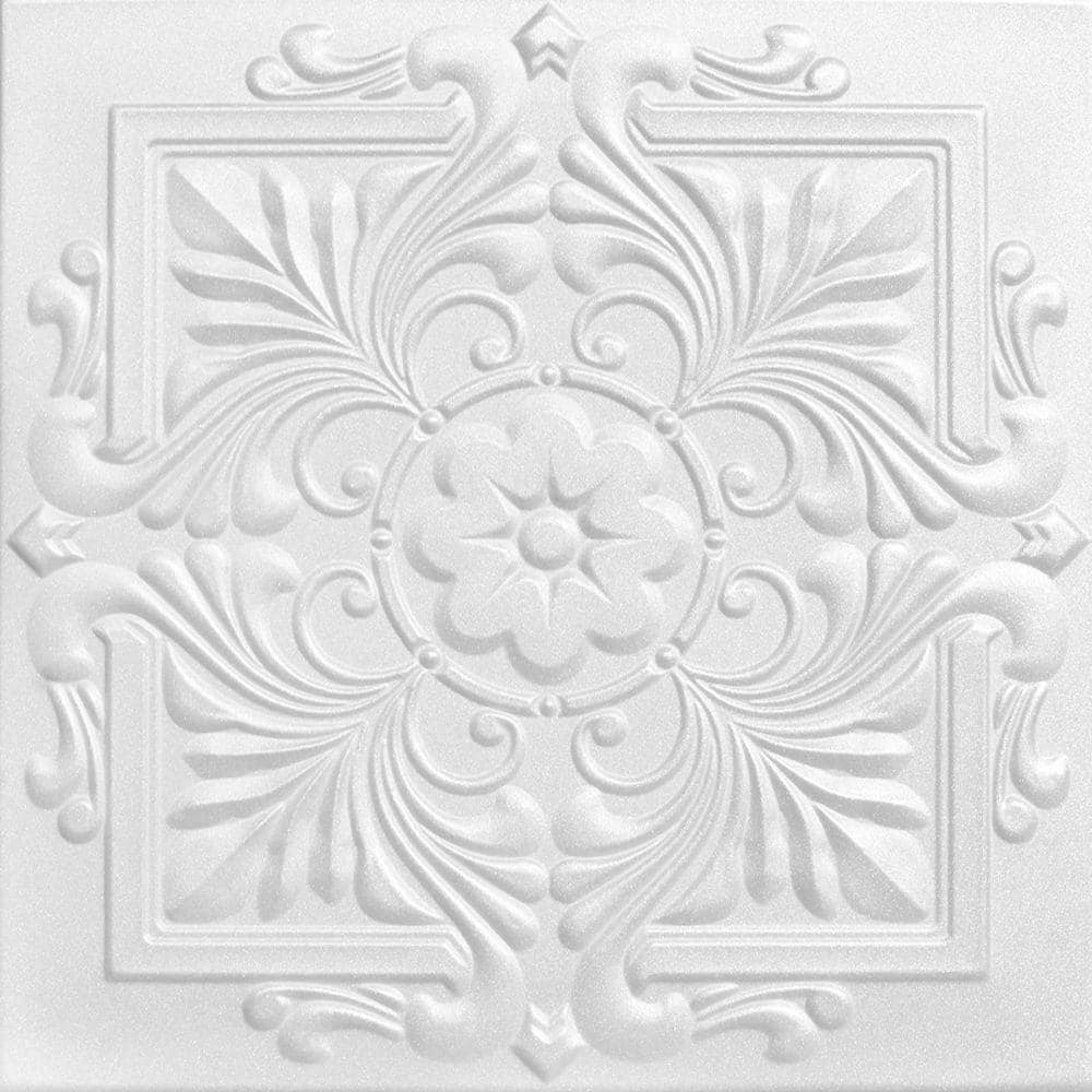 Victorian Plain White 1.6 ft. x 1.6 ft. Glue Up Foam Ceiling Tile (768 sq. 