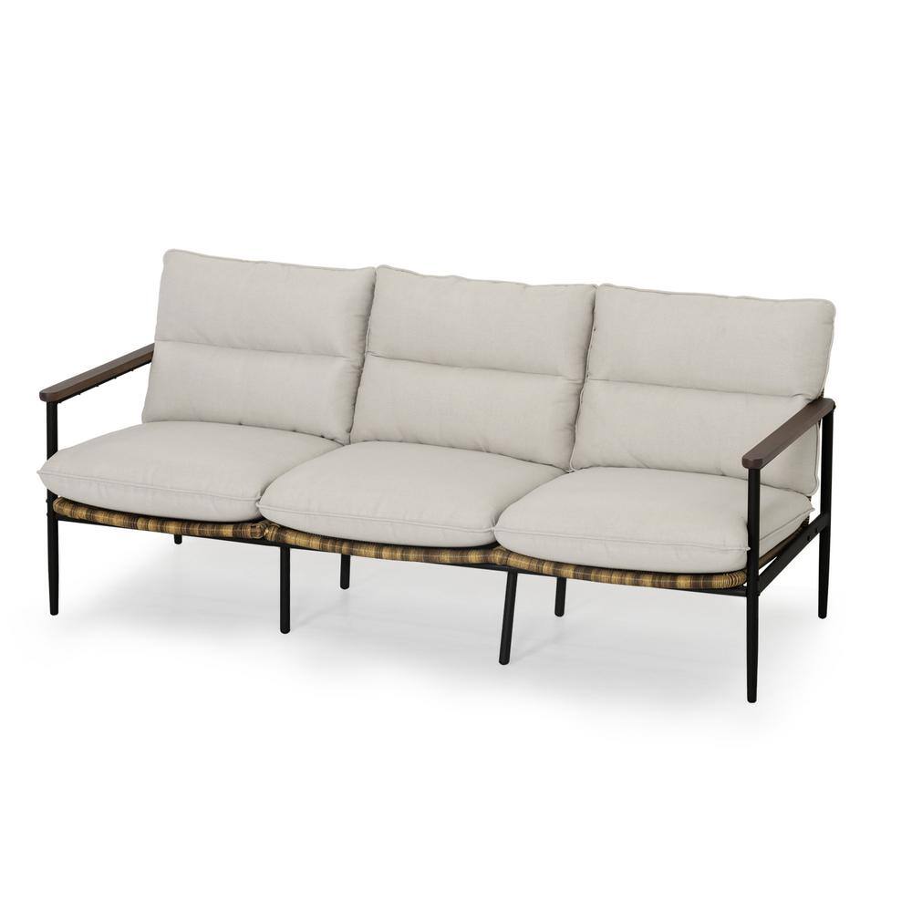 Pure Cane 3-Seat Aluminum Wicker Outdoor Sofa Couch with Gray Cushions price history on PriceWatchPro