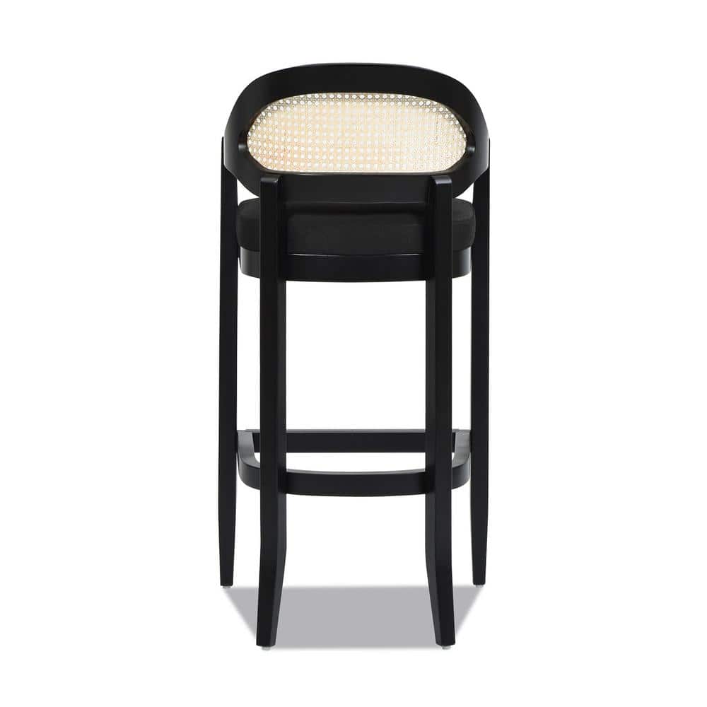 Americana Jet Black Oak Wood Frame Cane Back Bar Stool