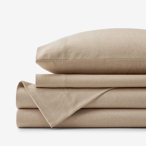 The Company Store Legends Hotel Bromley Yarn-Dyed 4-Piece Wheat Velvet Cotton Flannel Queen Sheet Set