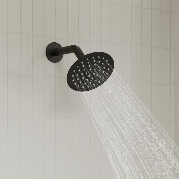 1 Spray Pattern with 1.8 GPM 6 in. Wall Mount Round Rain Fixed Shower Head in Matte Black