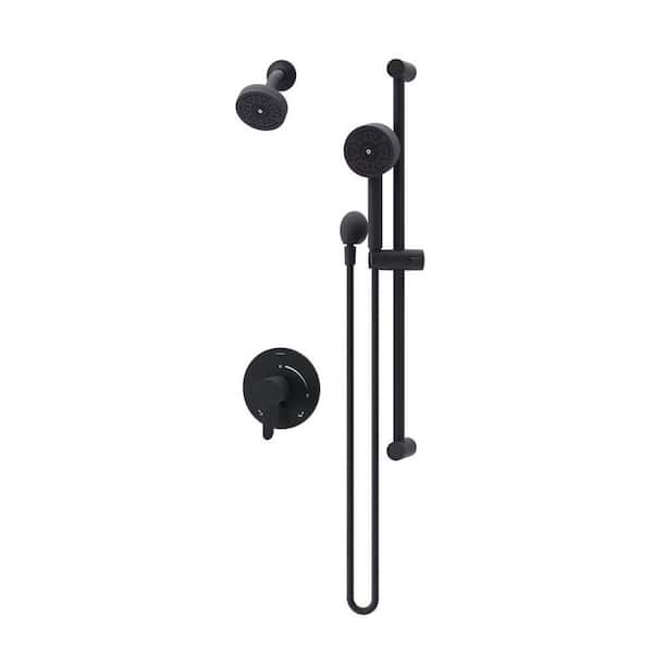 Solarity HydroMersion Wall Mount Single Handle Dual Shower Faucet Trim Kit with Hand Spray in Matte Black-1.5 GPM