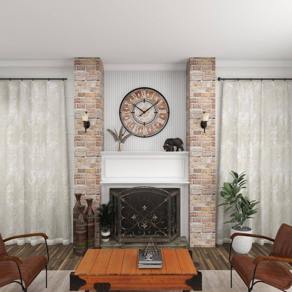 34" Brown Metal and Wood Industrial Wall Clock