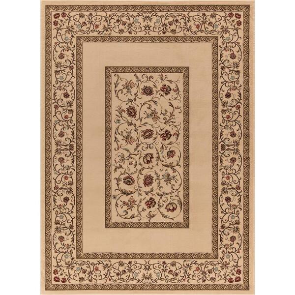 Concord Global Trading Ankara Floral Border Ivory 5 ft. x 7 ft. Area Rug