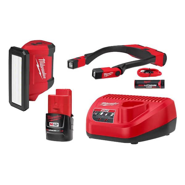 M12 ROVER Service and Repair Flood Light with 1.5 Ah Battery, Charger, and REDLITHIUM Rechargeable Neck Light