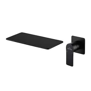 Modern Waterfall Single Handle Wall Mounted Faucet (Use at Basin or Bathtub) with Rough-in Valve in Matte Black Style 3