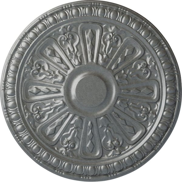 Ekena Millwork 18 in. x 1-1/4 in. Raymond Urethane Ceiling Medallion (Fits Canopies upto 5-3/8 in.) Hand-Painted Platinum