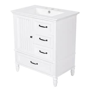 30 in. White Freestanding Bath Vanity Cabinet with White Ceramic Single Sink Top