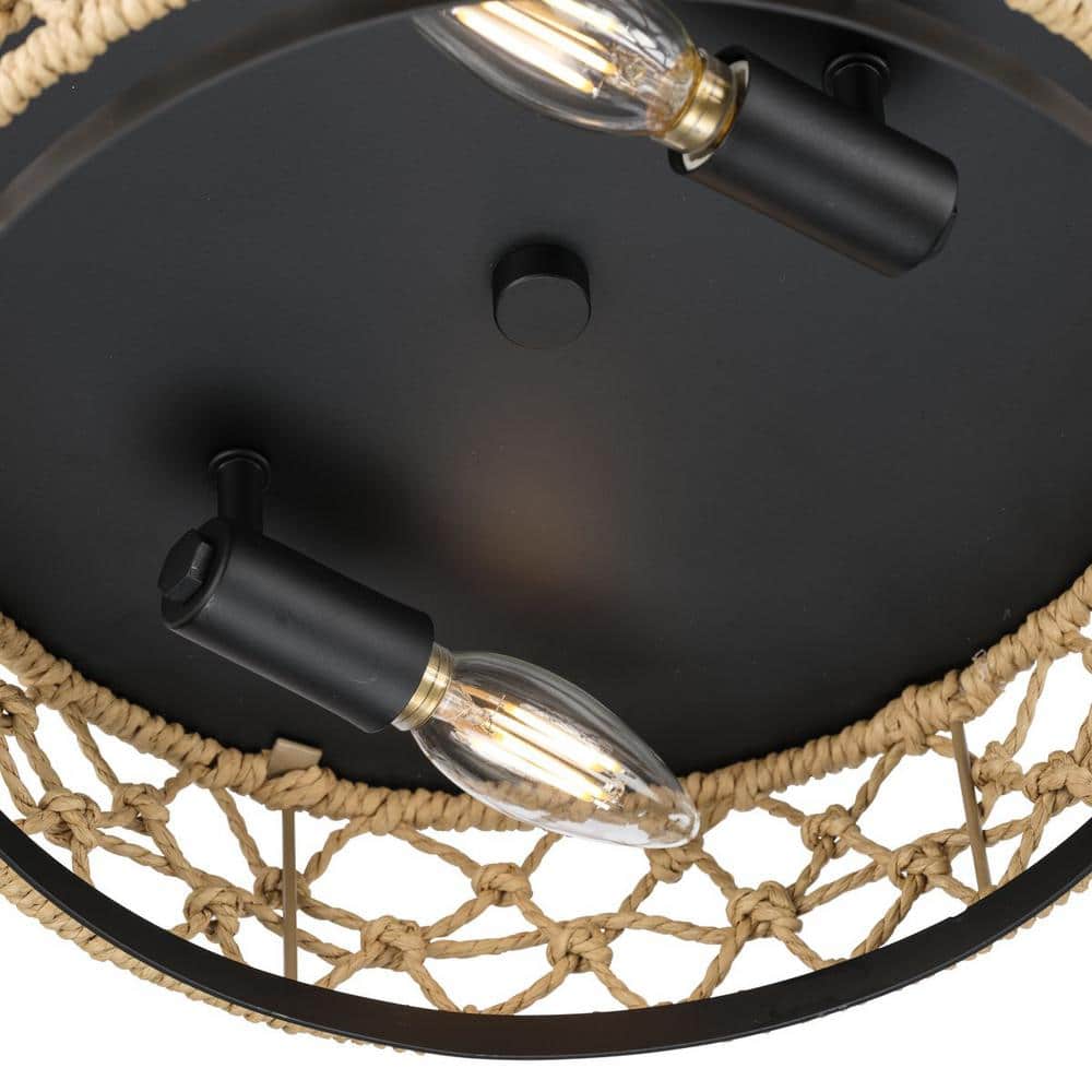 Chandra Matte Black Handwoven 2-Light Flush Mount