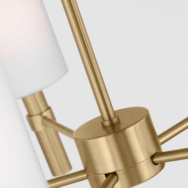 SCOTT LIVING - Manor 5-Light Satin Brass Medium Chandelier with White Linen Fabric Shades and No Bulbs Included