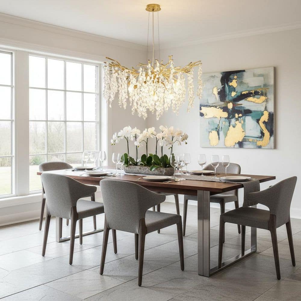YANSUN 32 in. 10-Light Gold Tree Branch Crystal Chandelier Modern
