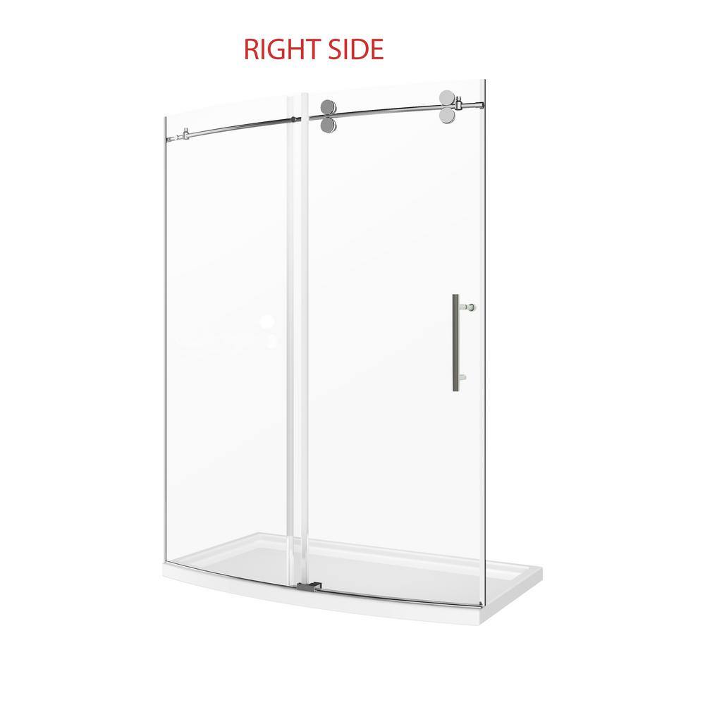 A&E Tina 60 in. x 783/4 in. Frameless Curved Right Opening Sliding Shower Door with 60 in. x 34