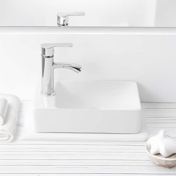 Felix 15 in. W x 8 in. D Modern Wall Mounted Rectangular Ceramic Mini Sink, Left-Side Faucet, White