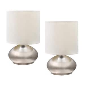 9.25 in. Brushed Steel Metal Table Lamp with Faux Silk Shades (2-Pack)