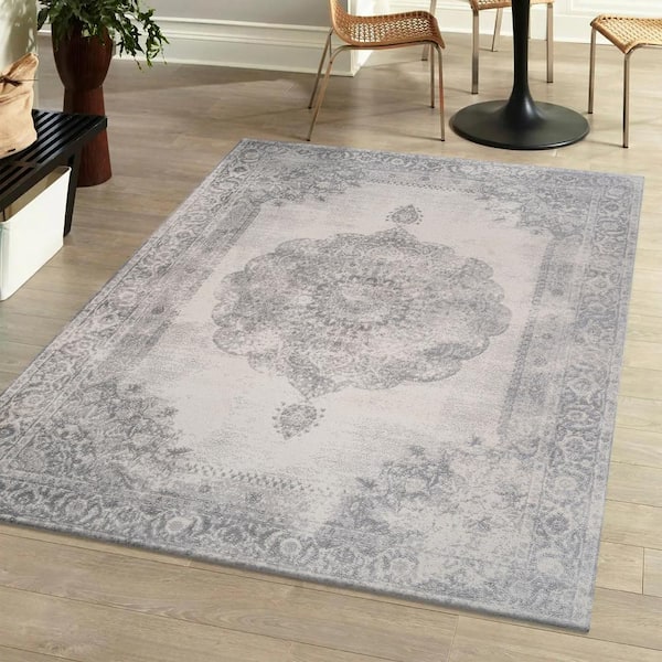 JONATHAN Y Rosalia Cottage Medallion Gray/Ivory 3 ft. x 5 ft. Area Rug
