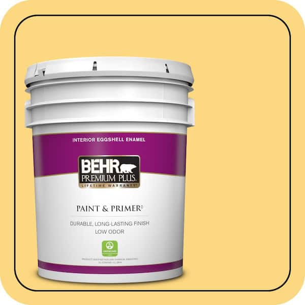 BEHR PREMIUM PLUS 5 gal. #350B-6 Wildflower Honey Eggshell Enamel Low Odor Interior Paint & Primer