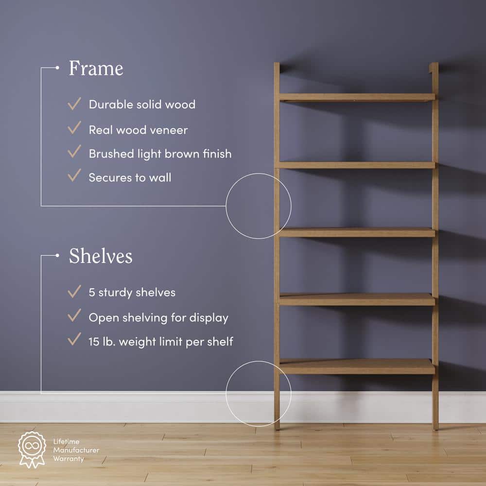 Beacon 72'' Brown Solid Wood 5-Tier Ladder Bookshelf