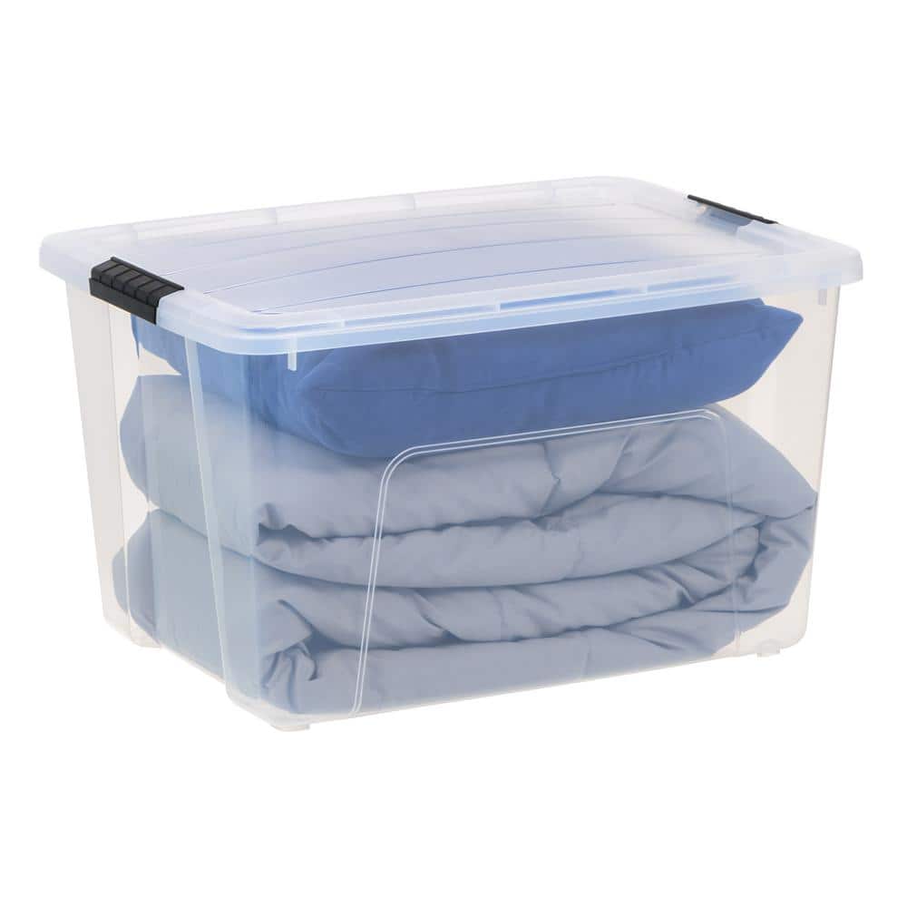 60 Qt Clear Plastic Stackable Storage Bins with Latching Lids, Set of 4