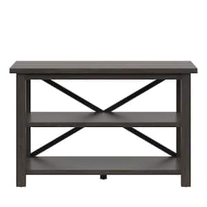 15.5 in. Weathered Gray Rectangular Wood Console Table with Shelves and Storage