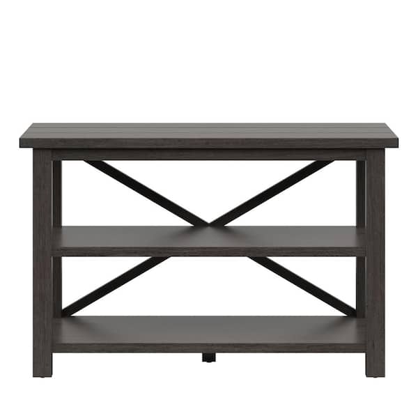 Twin Star Home 15.5 in. Weathered Gray Rectangular Wood Console Table with Shelves and Storage