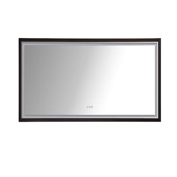 72 in. W x 48 in. H Large Rectangular Framed Dimmable Wall Bathroom Vanity Mirror in Brown