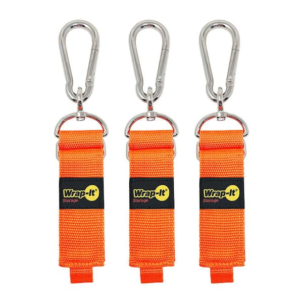 12 in. x 1.5 in. Blaze Orange Hook 'n Hang Hook and Loop Hanging Cinch Storage Straps with Carabiner (3-Pack)