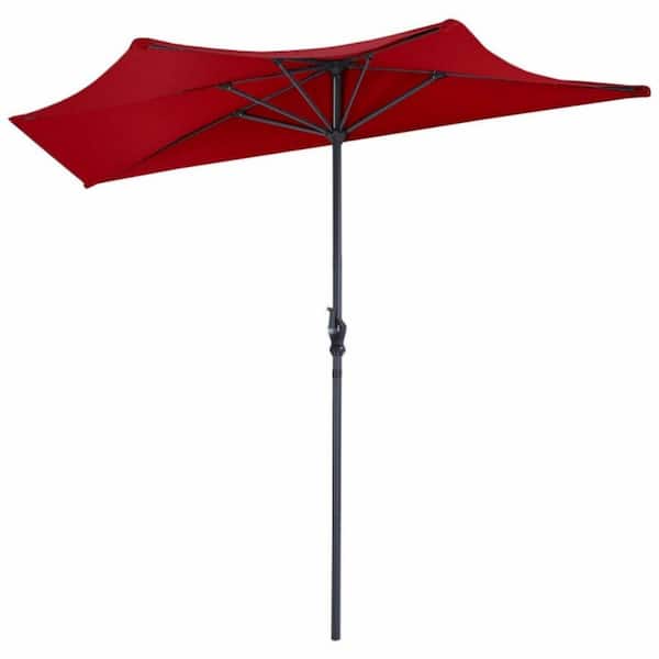 Clihome 9 ft. Market Patio Umbrella Bistro Half Round Umbrella without Weight Base in Dark Red