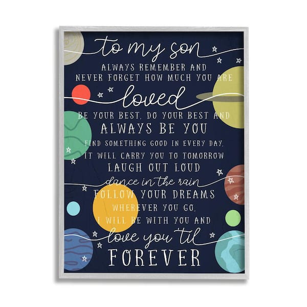 Stupell Industries My Son Love You Forever Phrase Outer Space by Daphne Polselli Framed Print Typography Texturized Art 11 in. x 14 in.
