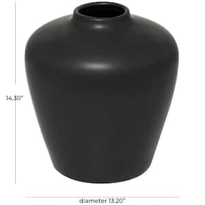 14 in. Black Matte Ceramic Decorative Vase