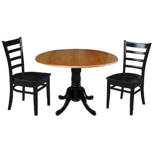 3-Piece 42 in. Black and Cherry Dual Drop Leaf Table Set with 2-Side Chairs