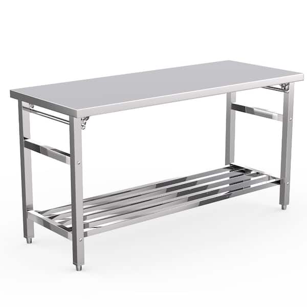 Stainless‑Steel Folding Table,60×24 Inch,NSF‑Certified,Adjustable Undershelf,Portable Desk for Kitchen,Restaurant,Office