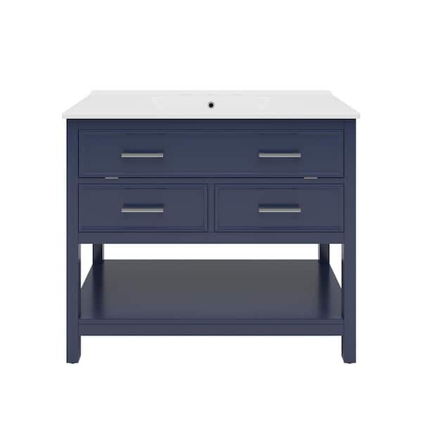 36 in. Freestanding Blue Bath Vanity with White Ceramic Top Unassembled