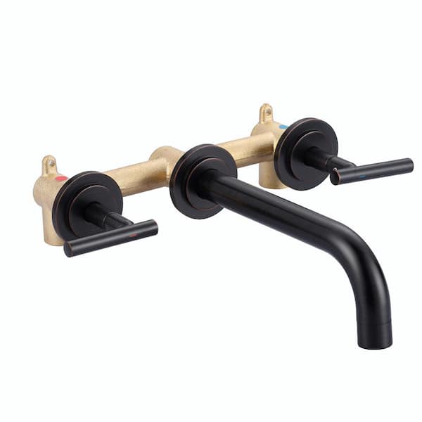 AVITAS Double Handle Wall Mounted Bathroom Faucet with Rough-in Valve Included in Solid Brass in Oil Rubbed Bronze