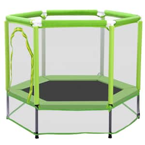 Ami 55 Inch Green Toddlers Trampoline with Safety Enclosure Net and Ocean Balls, Indoor Outdoor Mini Trampoline for Kids