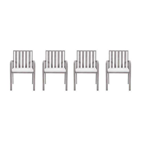 Gray Outdoor Dining Chair with Gray Cushions (4-Pack)