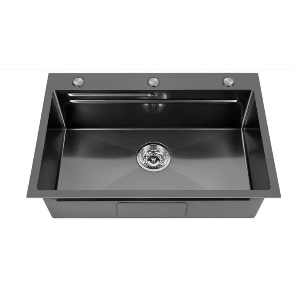 Whatseaso 26 in. Drop-In/Undermount Single Bowl 18 Gauge Gunmetal