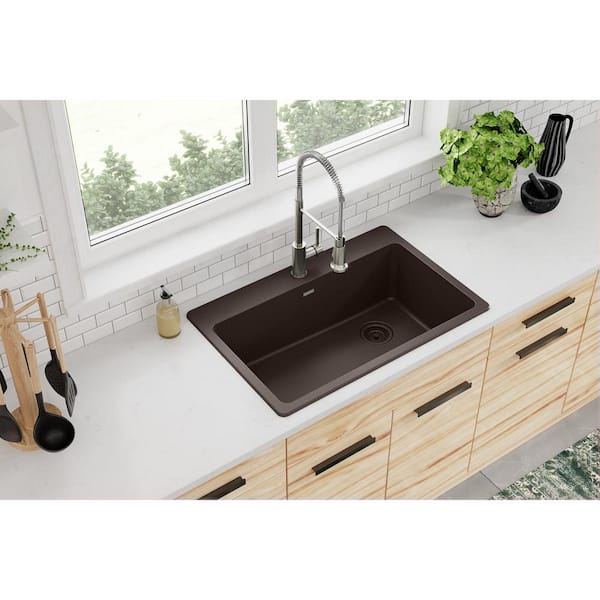 Quartz Classic 33 in. Drop-in Single Bowl Mocha Granite/Quartz Composite Kitchen Sink Only