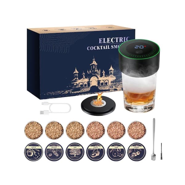 BlackElectric Whiskey Smoker Kit Kitchen Bar Tool Set with 6 Natural Wood Chips for Whiskey Bourbon