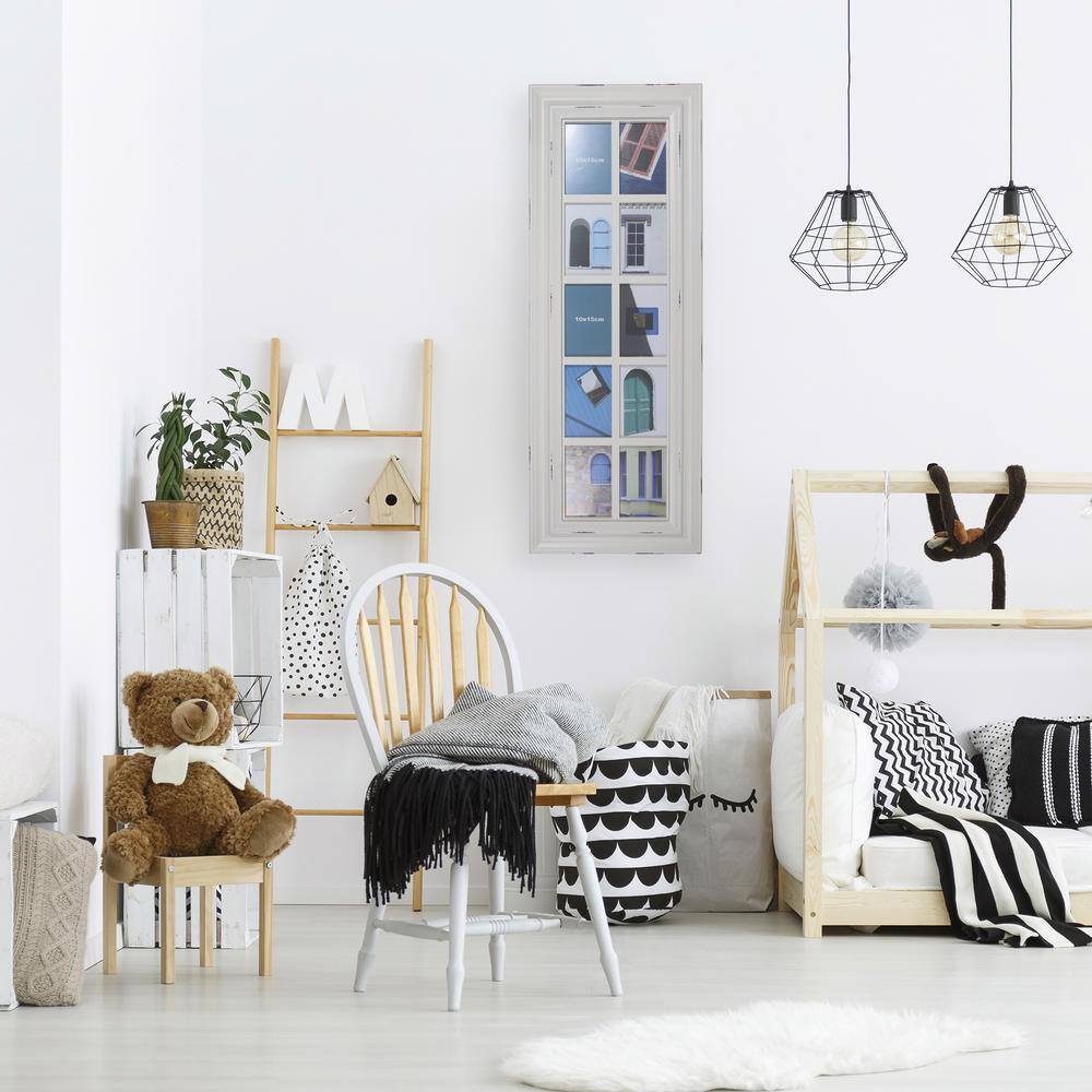Distressed White 10-Photo Windowpane Collage Frame