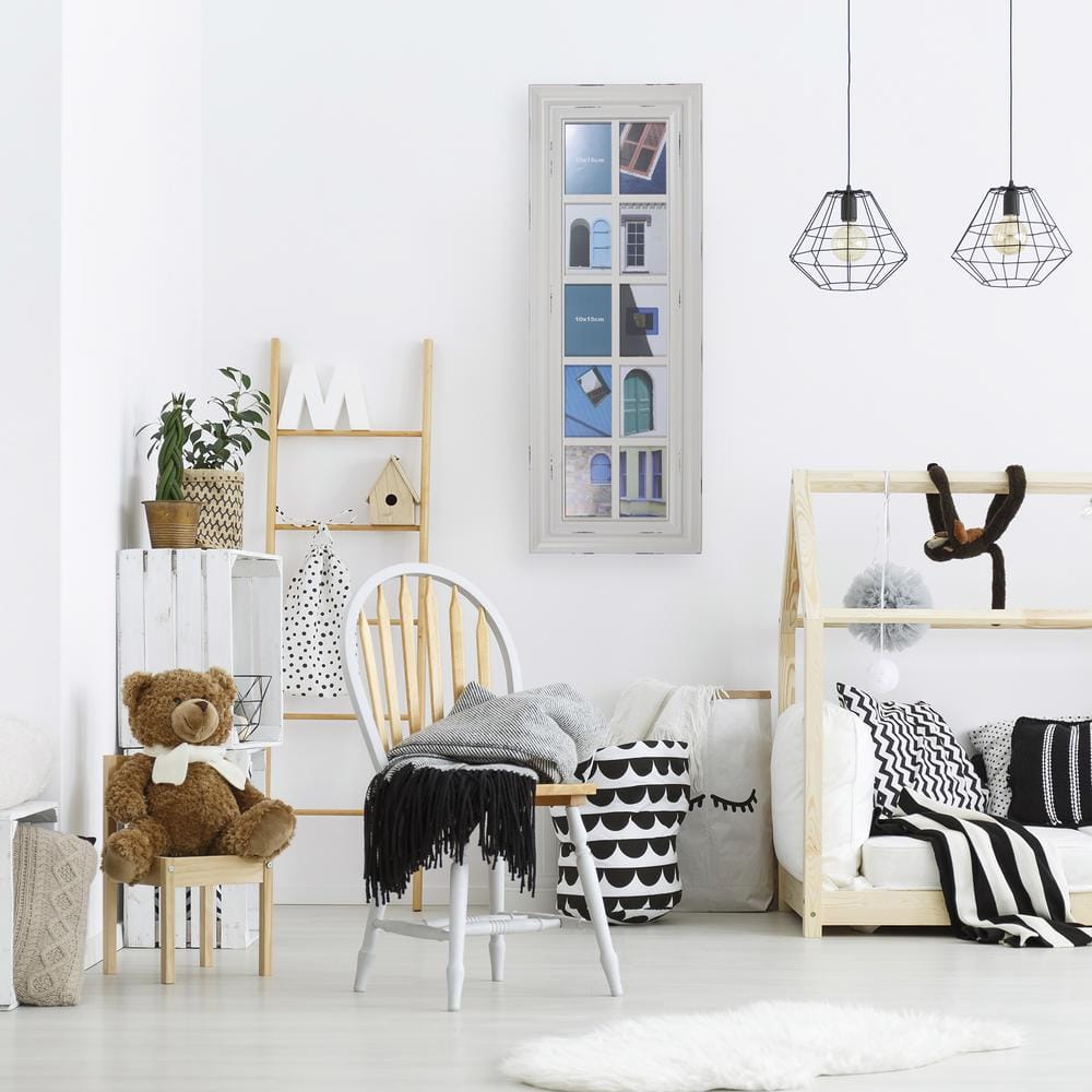 Distressed White 10-Photo Windowpane Collage Frame